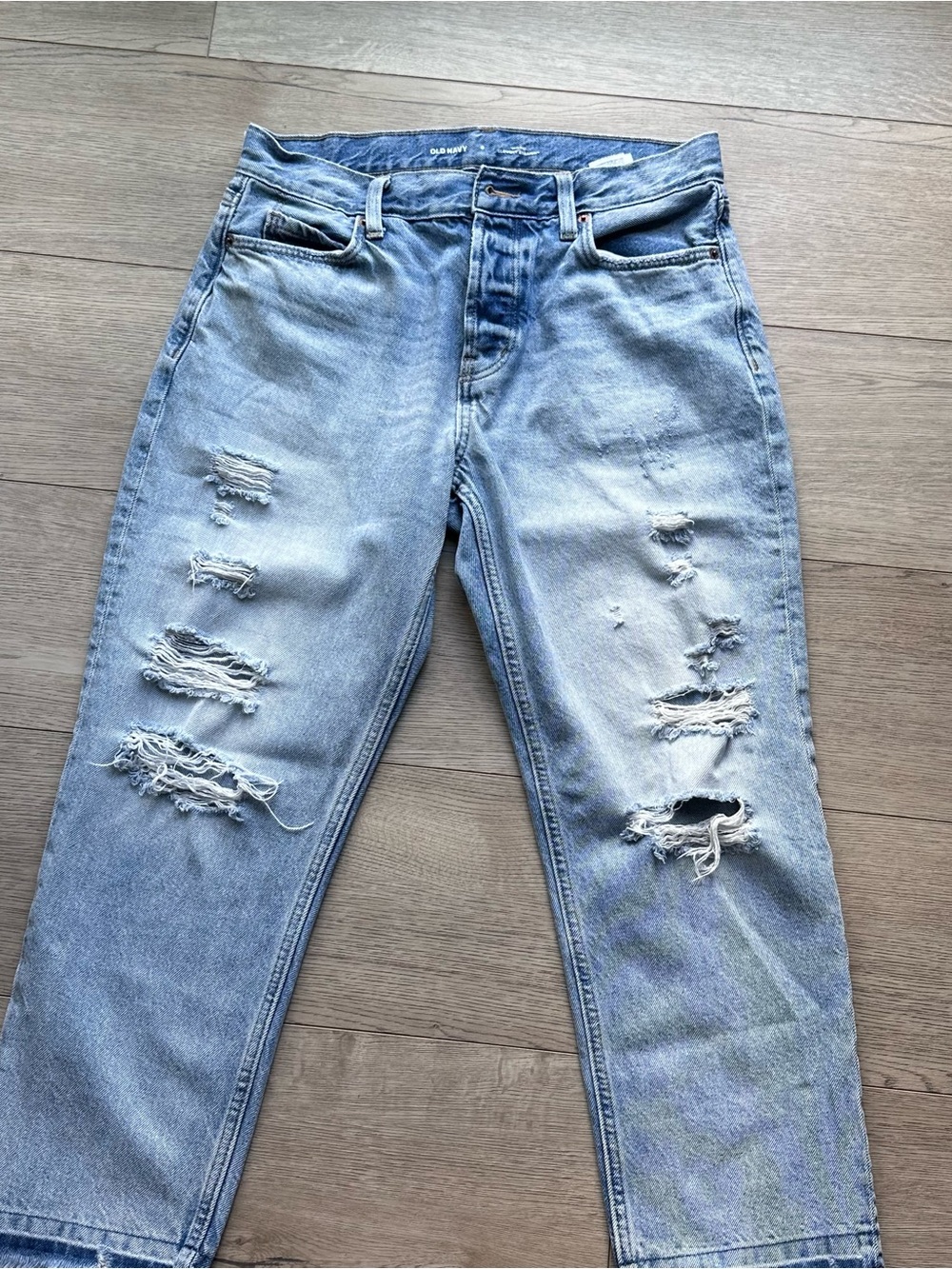 Old Navy High Rise Slouchy Straight Jeans Women’s 6 Distressed Raw Hem‎ Light
